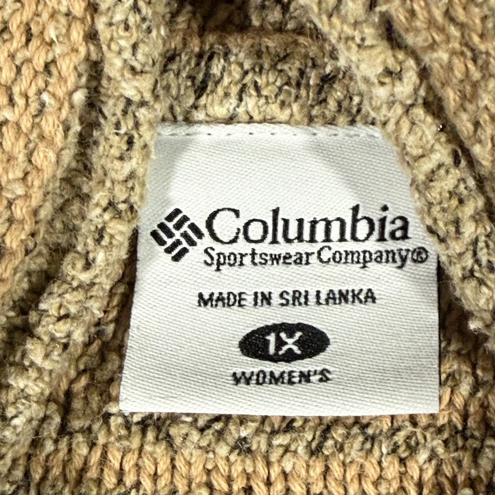 Columbia Womens 1X Tan Marled Knit Mock Neck Long Sleeve Sweater Textured Boucle